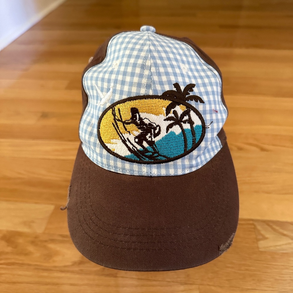 Surfer Logo Blue Checker Brown Hat Kids Size